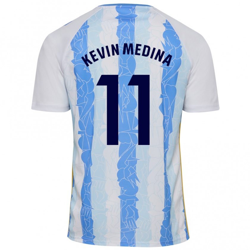 Kandiny Niño Camiseta Kevin Medina #11 Blanco Azul 1ª Equipación 2024/25 La Camisa Chile