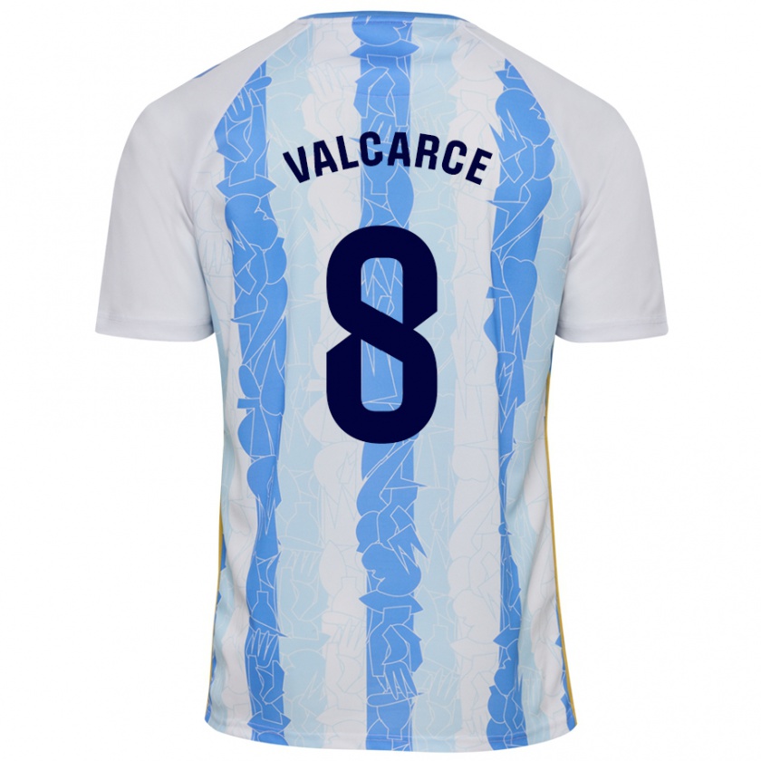 Kandiny Niño Camiseta Alejandro Valcarce #8 Blanco Azul 1ª Equipación 2024/25 La Camisa Chile