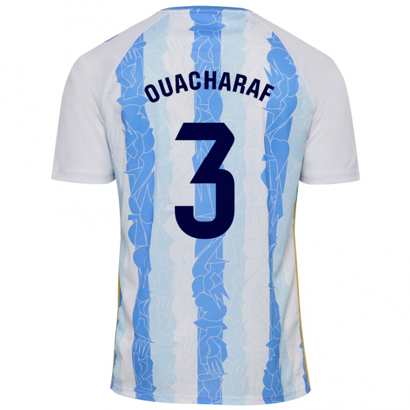 Kandiny Niño Camiseta Bilal Ouacharaf #3 Blanco Azul 1ª Equipación 2024/25 La Camisa Chile