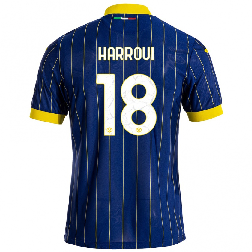 Kandiny Niño Camiseta Abdou Harroui #18 Azul Amarillo 1ª Equipación 2024/25 La Camisa Chile