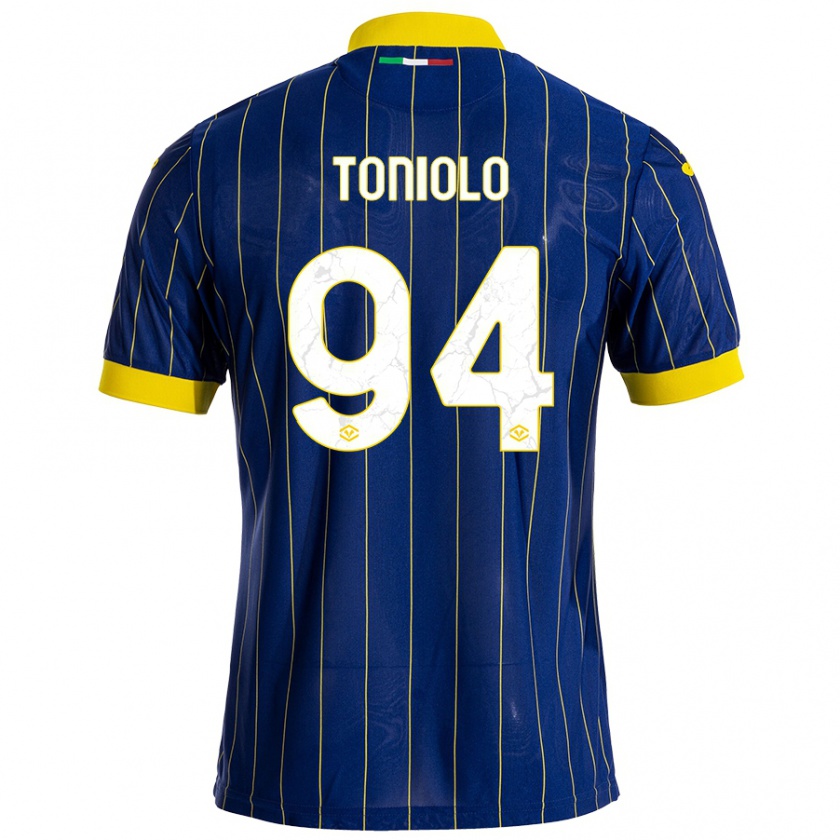 Kandiny Niño Camiseta Giacomo Toniolo #94 Azul Amarillo 1ª Equipación 2024/25 La Camisa Chile