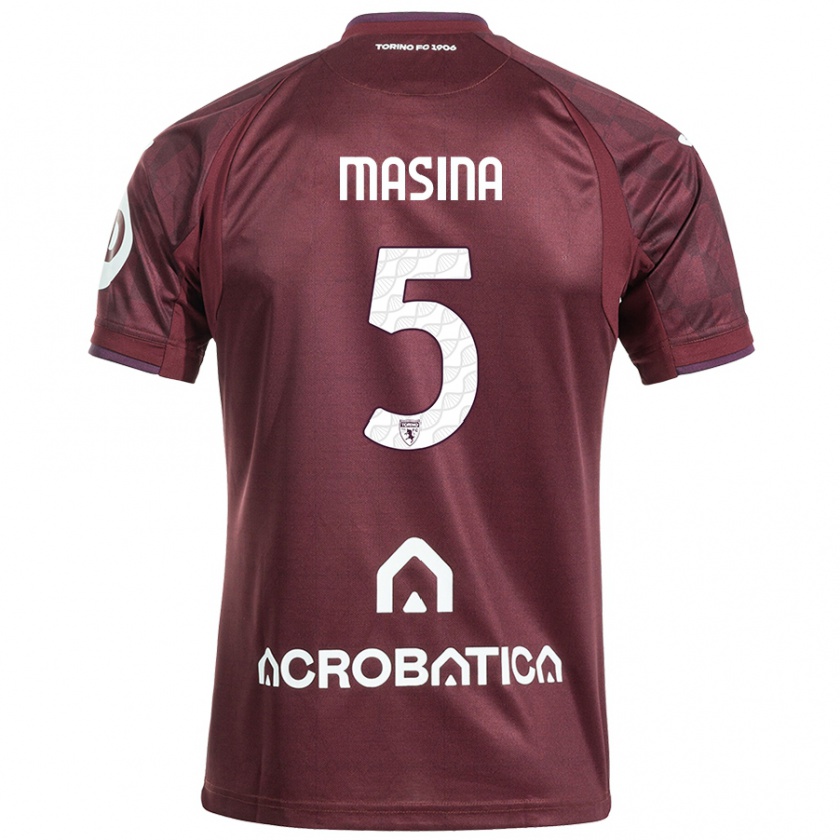 Kandiny Niño Camiseta Adam Masina #5 Granate Blanco 1ª Equipación 2024/25 La Camisa Chile