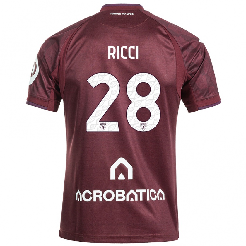 Kandiny Niño Camiseta Samuele Ricci #28 Granate Blanco 1ª Equipación 2024/25 La Camisa Chile