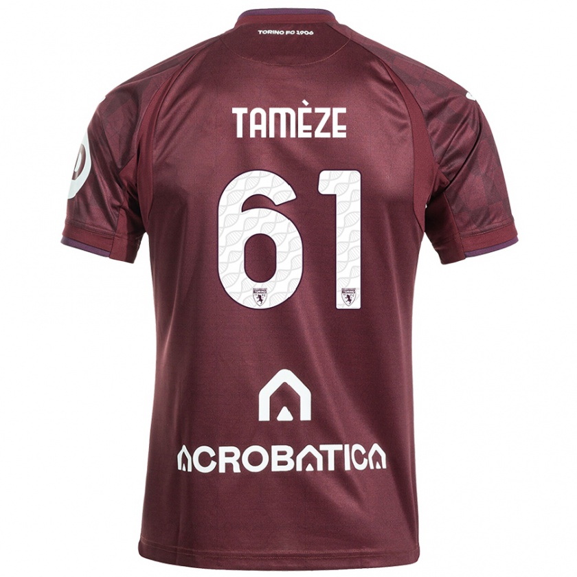 Kandiny Niño Camiseta Adrien Tamèze #61 Granate Blanco 1ª Equipación 2024/25 La Camisa Chile