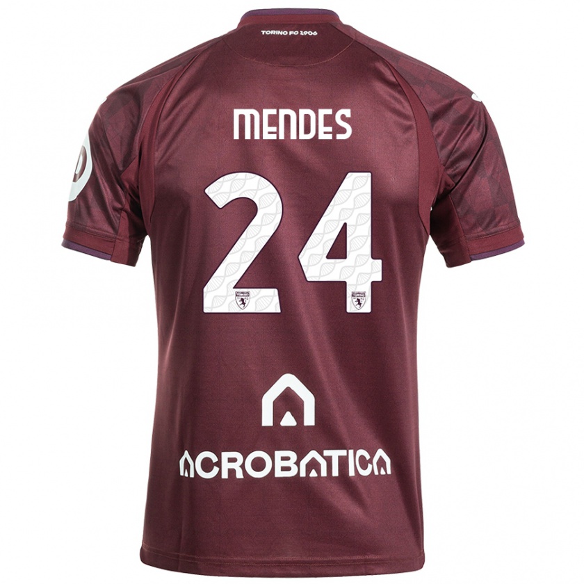 Kandiny Niño Camiseta Rodrigo Mendes #24 Granate Blanco 1ª Equipación 2024/25 La Camisa Chile