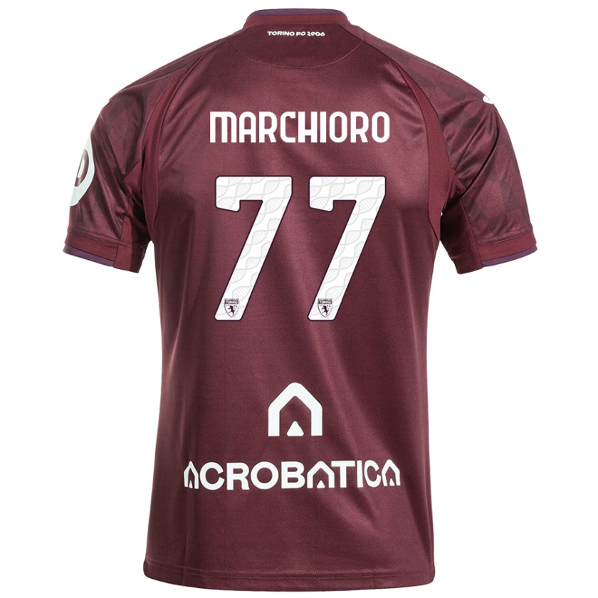 Kandiny Niño Camiseta Raffaele Marchioro #77 Granate Blanco 1ª Equipación 2024/25 La Camisa Chile