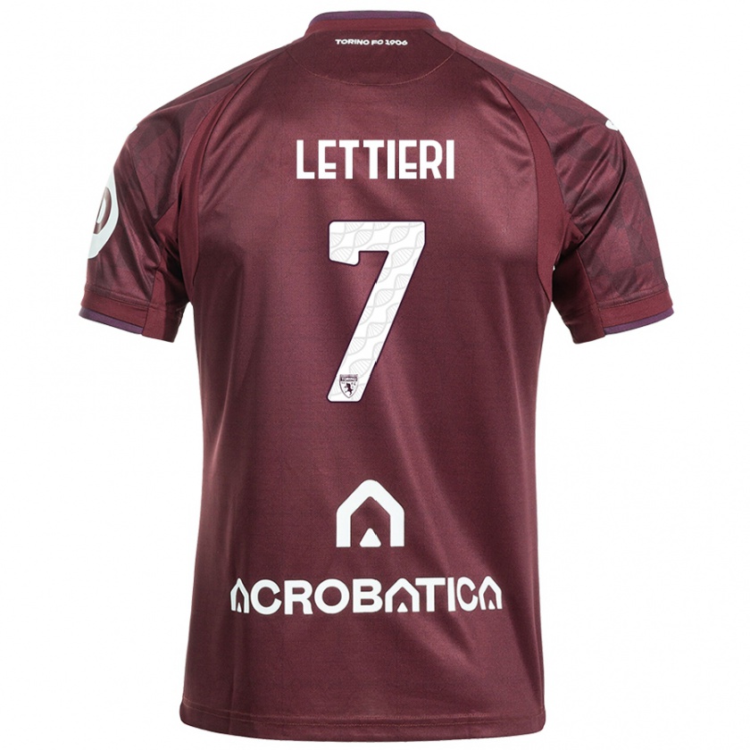 Kandiny Niño Camiseta Jessica Lettieri #7 Granate Blanco 1ª Equipación 2024/25 La Camisa Chile