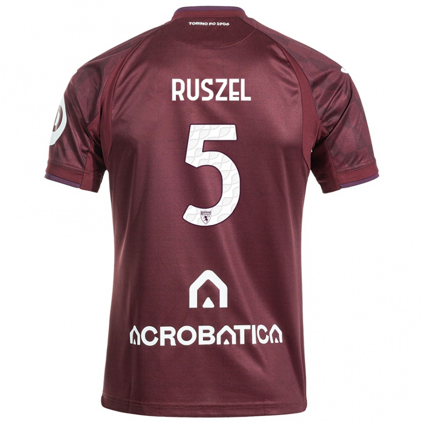 Kandiny Niño Camiseta Marcel Ruszel #5 Granate Blanco 1ª Equipación 2024/25 La Camisa Chile