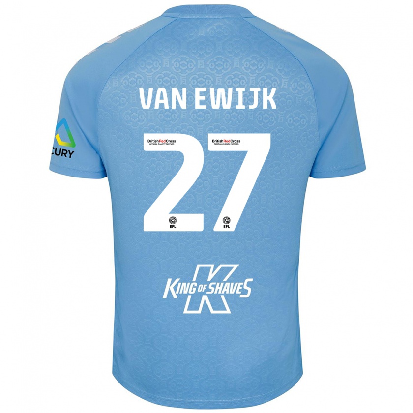 Kandiny Niño Camiseta Milan Van Ewijk #27 Azul Blanco 1ª Equipación 2024/25 La Camisa Chile