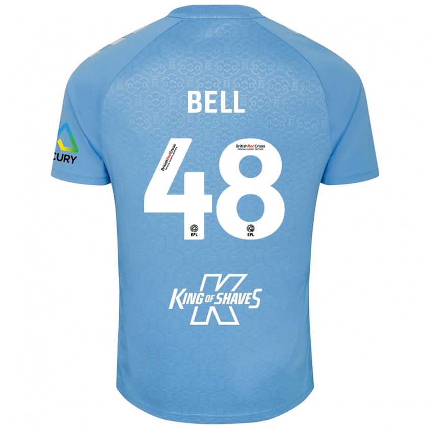 Kandiny Niño Camiseta Luke Bell #48 Azul Blanco 1ª Equipación 2024/25 La Camisa Chile