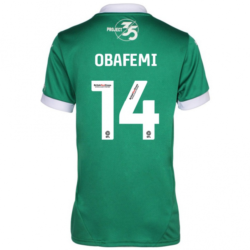 Kandiny Niño Camiseta Michael Obafemi #14 Verde Blanco 1ª Equipación 2024/25 La Camisa Chile