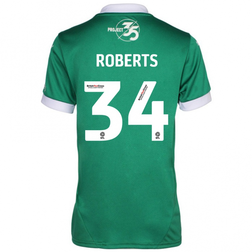 Kandiny Niño Camiseta Caleb Roberts #34 Verde Blanco 1ª Equipación 2024/25 La Camisa Chile