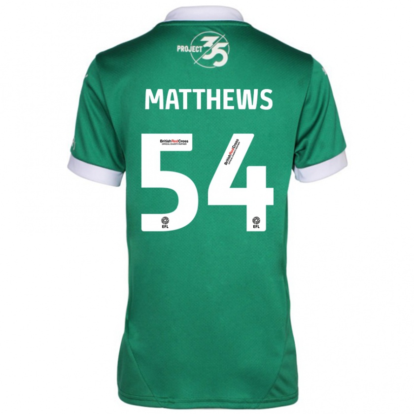 Kandiny Niño Camiseta Jack Matthews #54 Verde Blanco 1ª Equipación 2024/25 La Camisa Chile