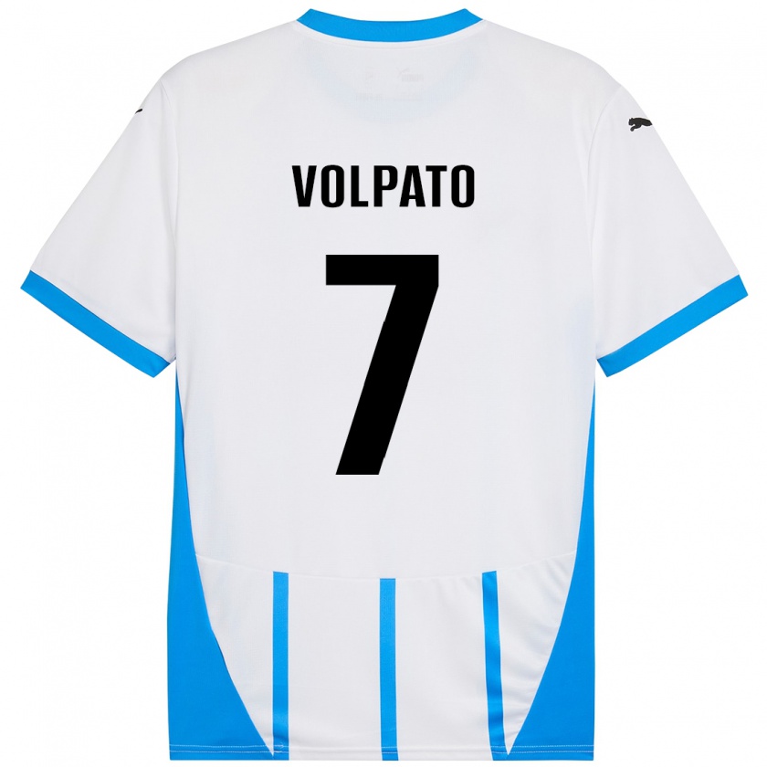 Kandiny Niño Camiseta Cristian Volpato #7 Blanco Azul 2ª Equipación 2024/25 La Camisa Chile