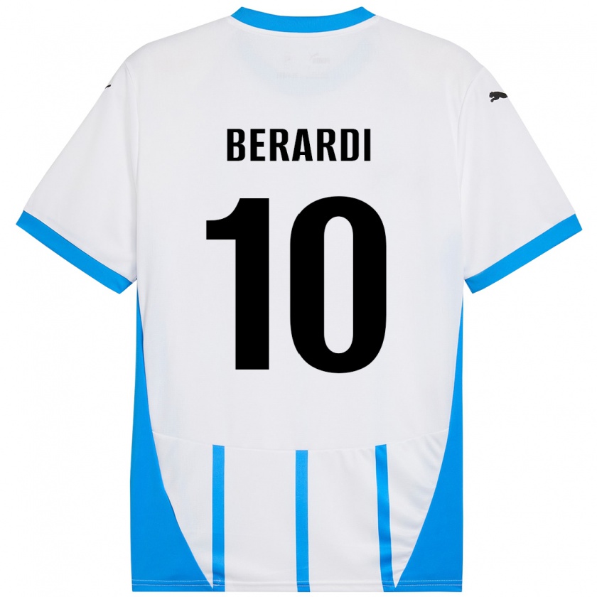 Kandiny Niño Camiseta Domenico Berardi #10 Blanco Azul 2ª Equipación 2024/25 La Camisa Chile