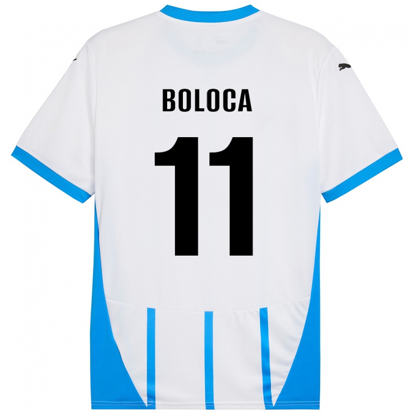 Kandiny Niño Camiseta Daniel Boloca #11 Blanco Azul 2ª Equipación 2024/25 La Camisa Chile