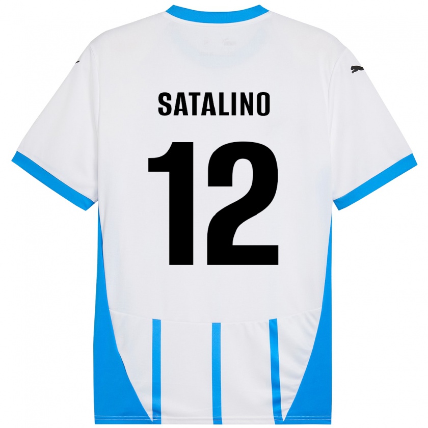 Kandiny Niño Camiseta Giacomo Satalino #12 Blanco Azul 2ª Equipación 2024/25 La Camisa Chile