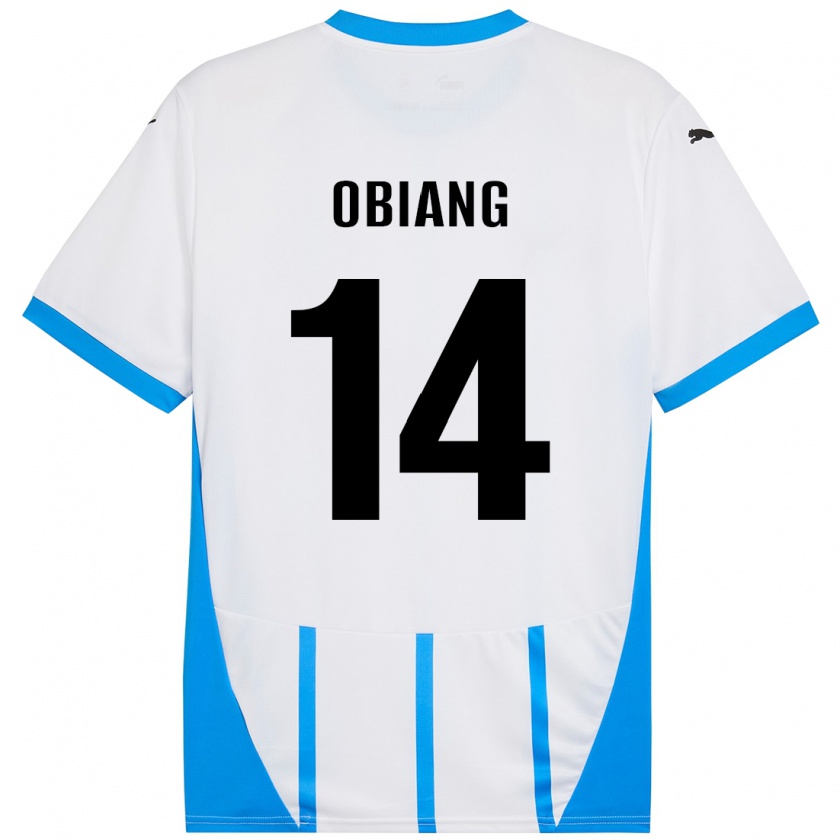 Kandiny Niño Camiseta Pedro Obiang #14 Blanco Azul 2ª Equipación 2024/25 La Camisa Chile