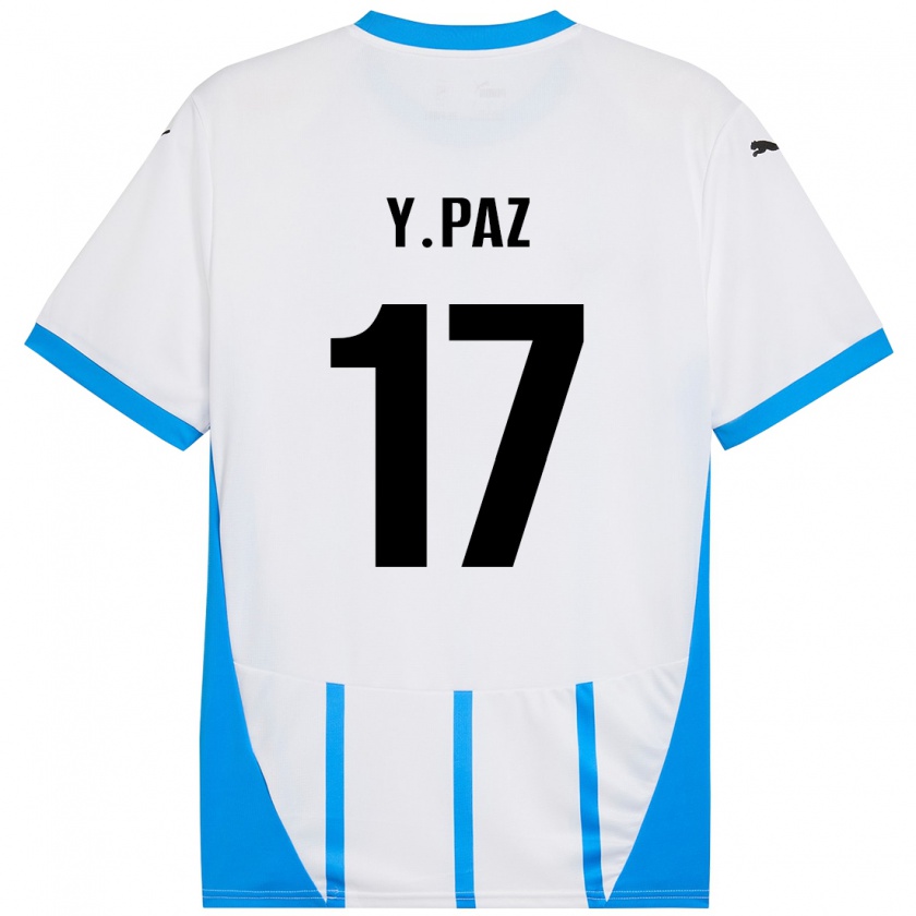 Kandiny Niño Camiseta Yeferson Paz #17 Blanco Azul 2ª Equipación 2024/25 La Camisa Chile