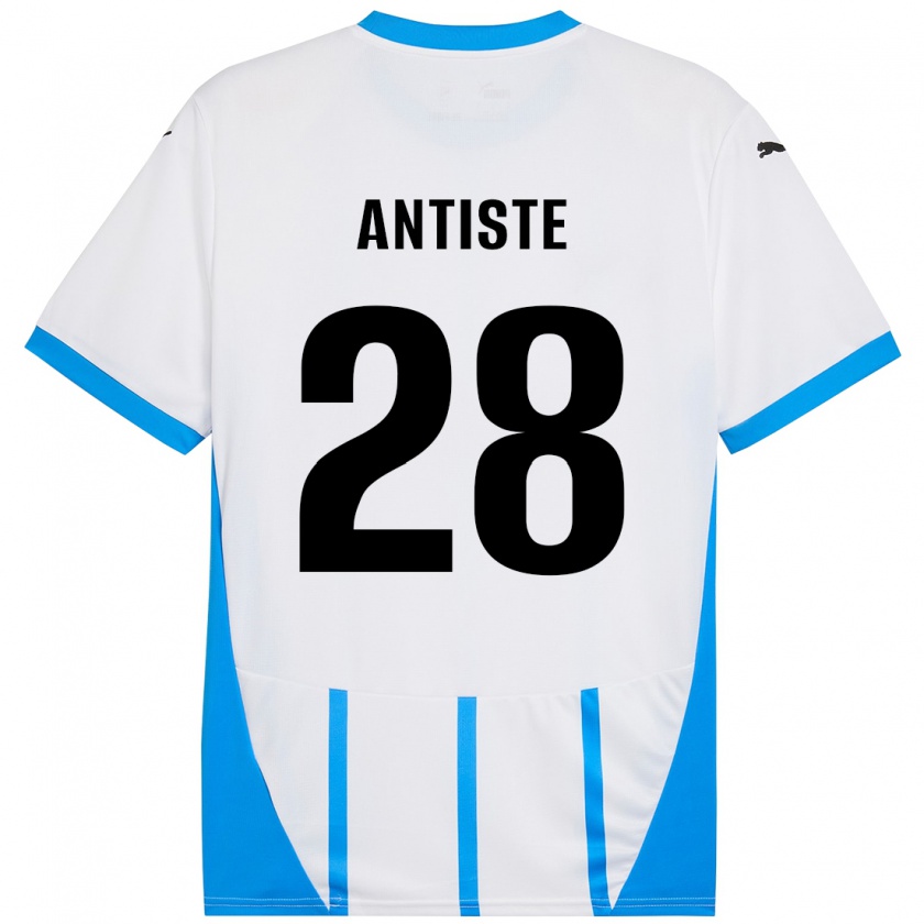 Kandiny Niño Camiseta Janis Antiste #28 Blanco Azul 2ª Equipación 2024/25 La Camisa Chile