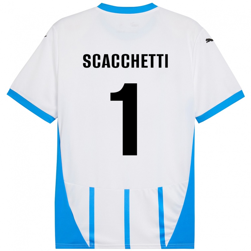 Kandiny Niño Camiseta Alessandro Scacchetti #1 Blanco Azul 2ª Equipación 2024/25 La Camisa Chile