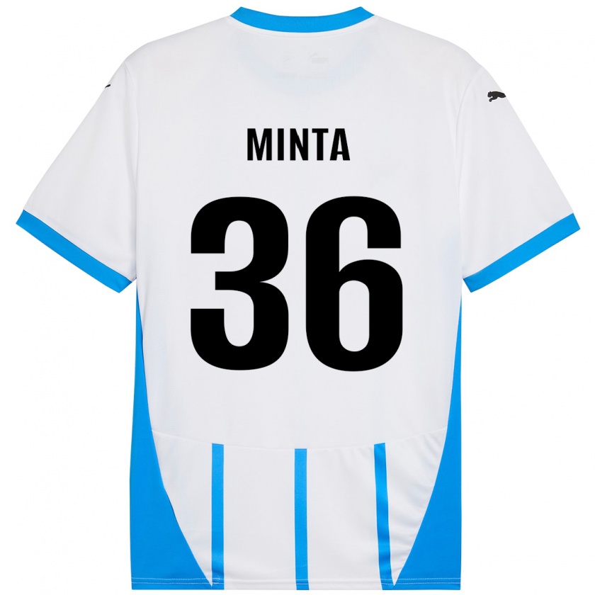 Kandiny Niño Camiseta Amoako Minta #36 Blanco Azul 2ª Equipación 2024/25 La Camisa Chile