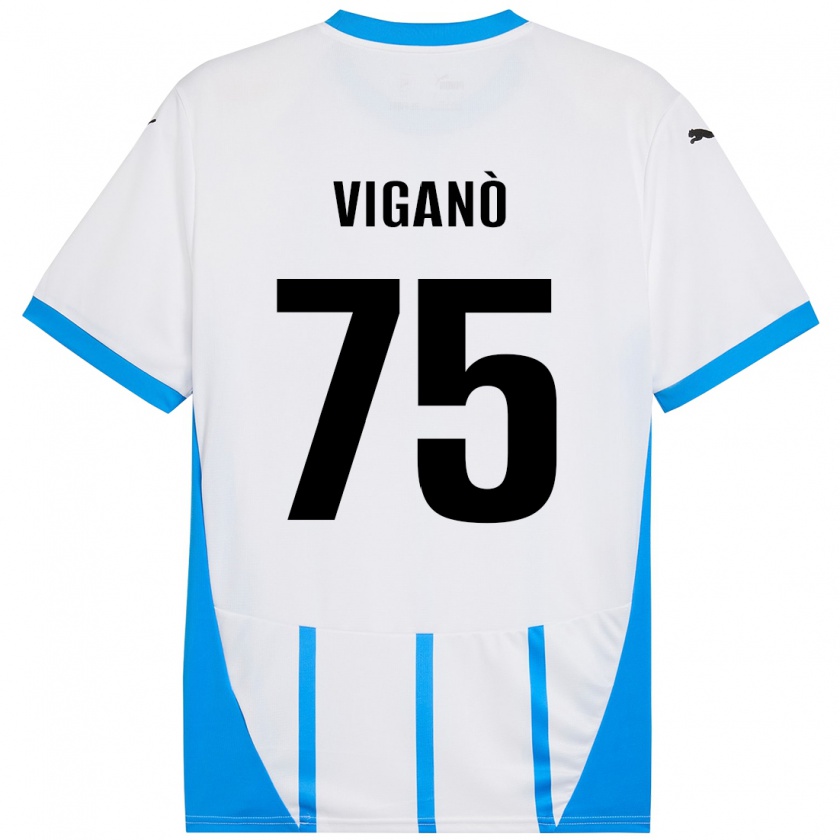 Kandiny Niño Camiseta Lorenzo Viganò #75 Blanco Azul 2ª Equipación 2024/25 La Camisa Chile