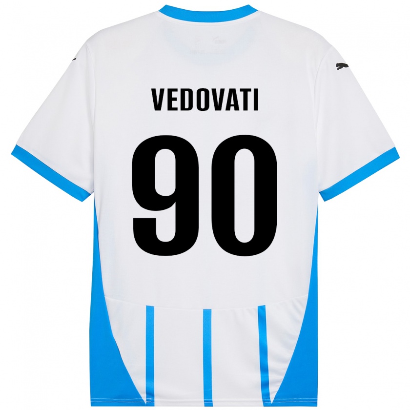 Kandiny Niño Camiseta Gabriele Vedovati #90 Blanco Azul 2ª Equipación 2024/25 La Camisa Chile