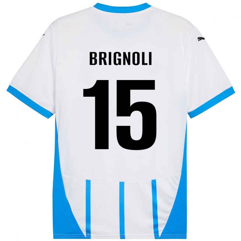 Kandiny Niño Camiseta Benedetta Brignoli #15 Blanco Azul 2ª Equipación 2024/25 La Camisa Chile