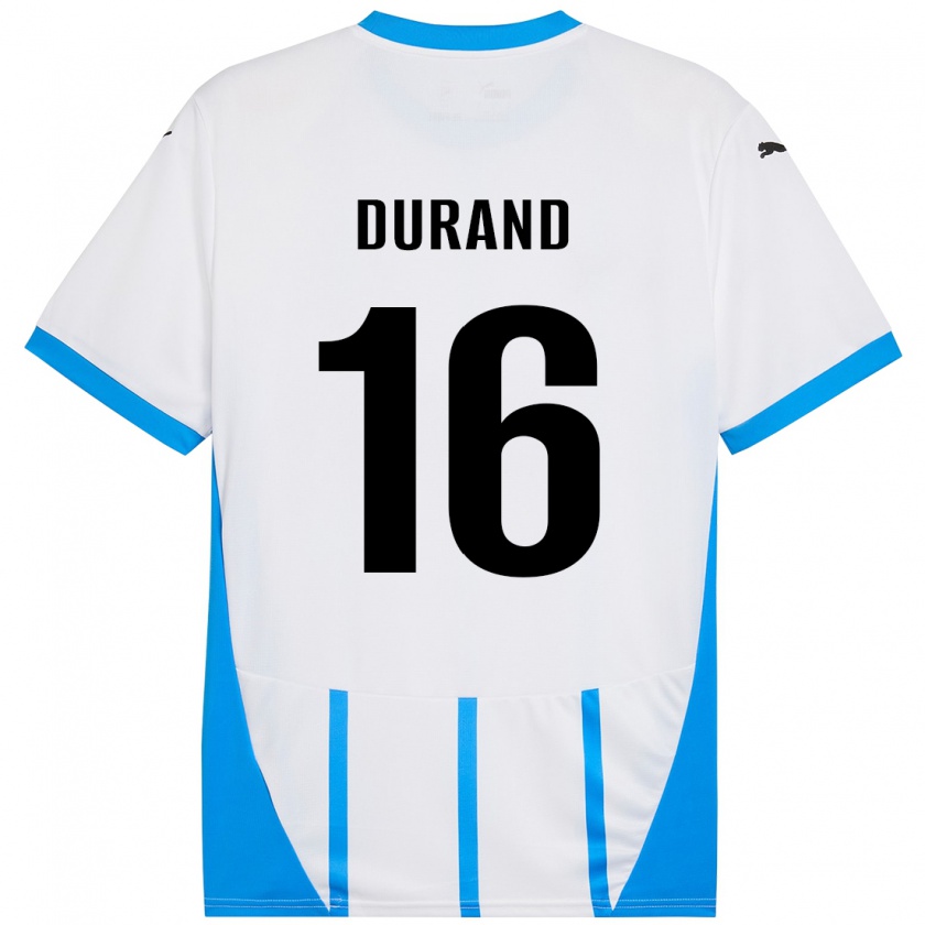 Kandiny Niño Camiseta Solène Durand #16 Blanco Azul 2ª Equipación 2024/25 La Camisa Chile