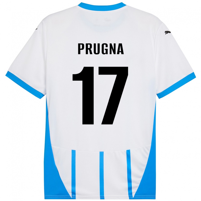 Kandiny Niño Camiseta Cecilia Prugna #17 Blanco Azul 2ª Equipación 2024/25 La Camisa Chile