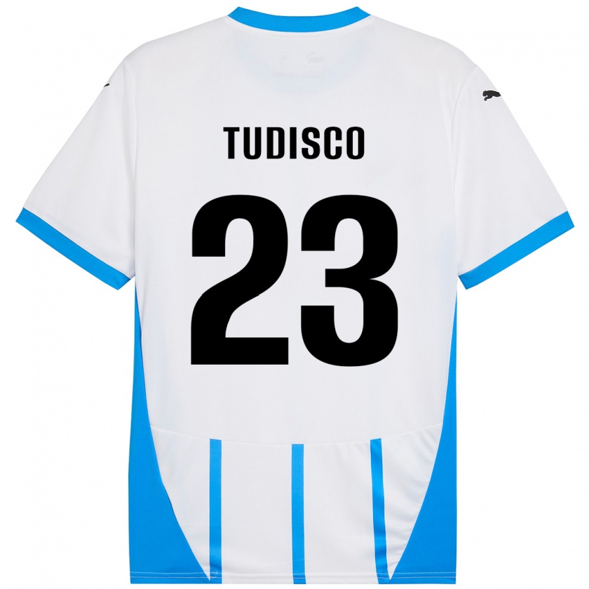 Kandiny Niño Camiseta Giorgia Tudisco #23 Blanco Azul 2ª Equipación 2024/25 La Camisa Chile