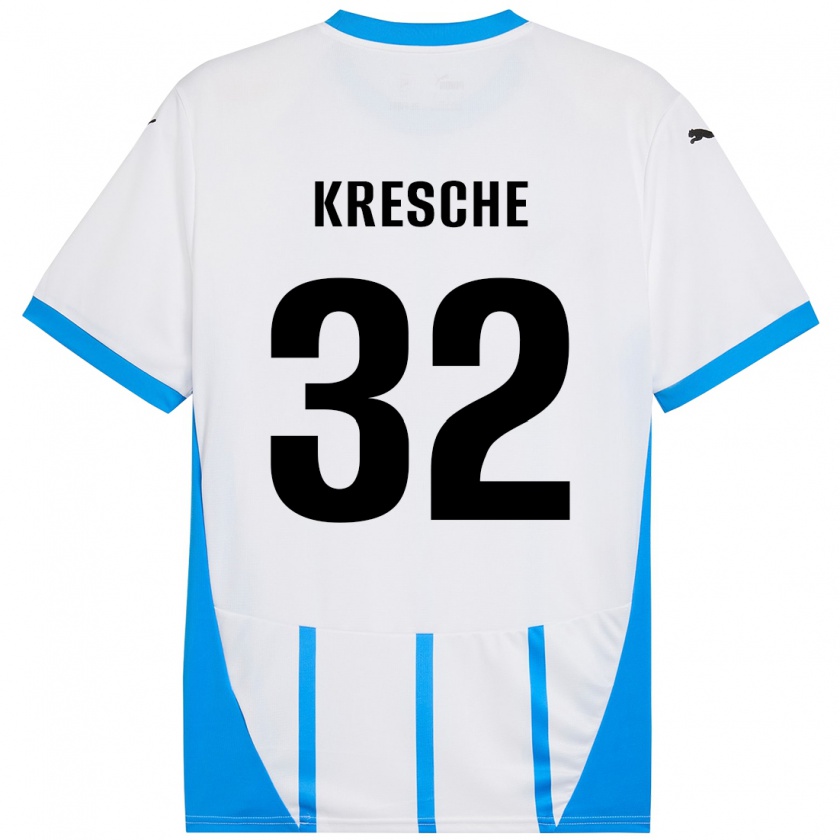 Kandiny Niño Camiseta Isabella Kresche #32 Blanco Azul 2ª Equipación 2024/25 La Camisa Chile