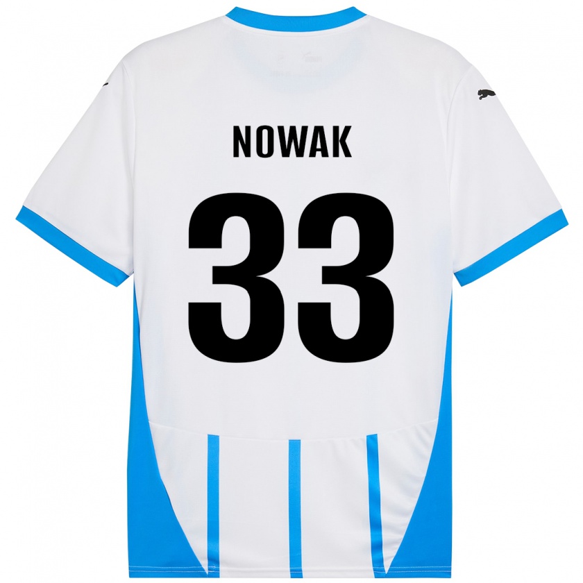 Kandiny Niño Camiseta Julie Nowak #33 Blanco Azul 2ª Equipación 2024/25 La Camisa Chile