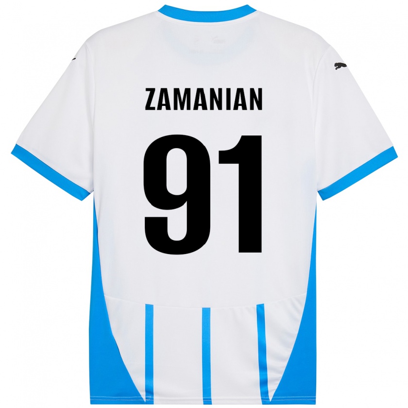 Kandiny Niño Camiseta Annahita Zamanian #91 Blanco Azul 2ª Equipación 2024/25 La Camisa Chile