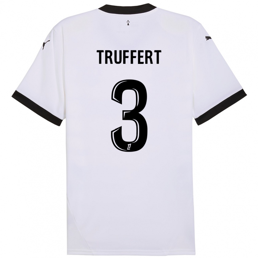 Kandiny Niño Camiseta Adrien Truffert #3 Blanco Negro 2ª Equipación 2024/25 La Camisa Chile