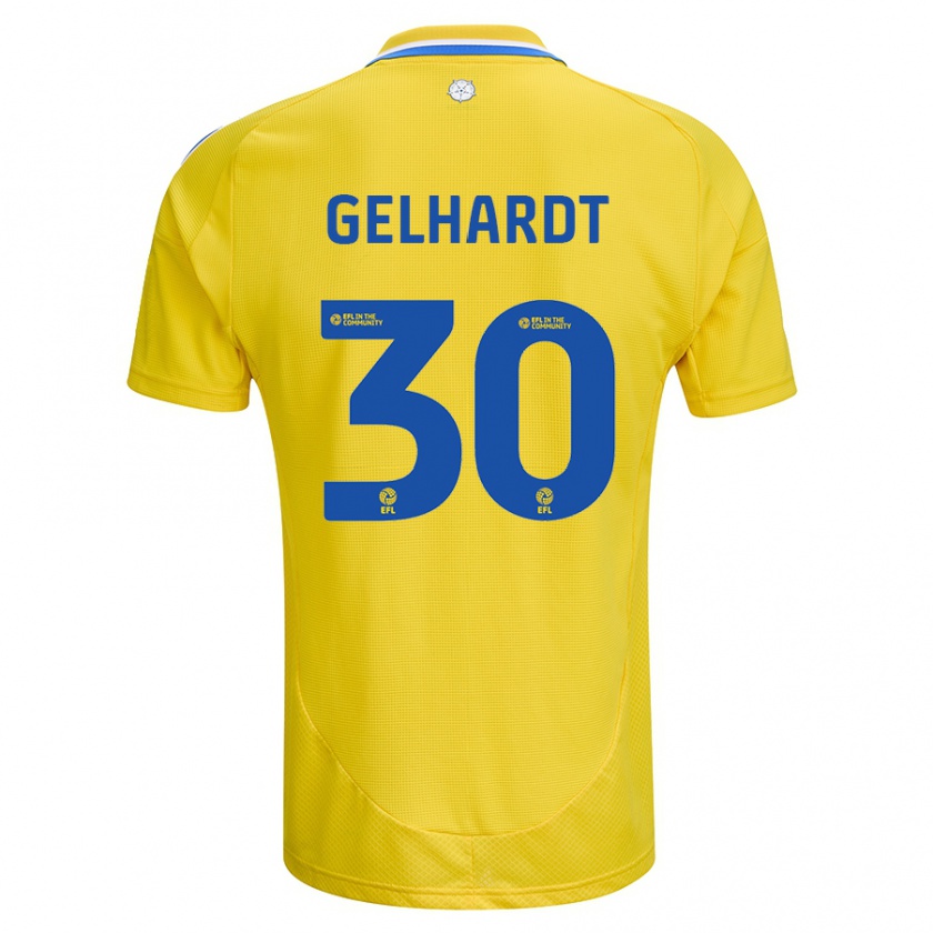 Kandiny Niño Camiseta Joe Gelhardt #30 Amarillo Azul 2ª Equipación 2024/25 La Camisa Chile