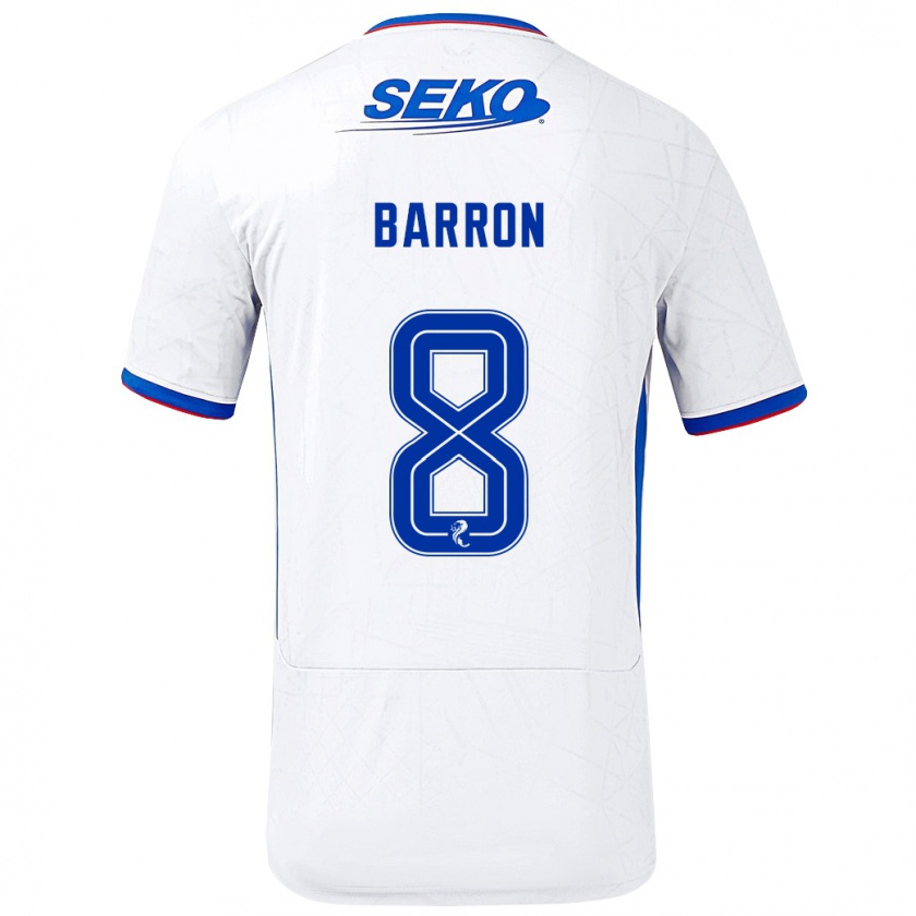 Kandiny Niño Camiseta Connor Barron #8 Blanco Azul 2ª Equipación 2024/25 La Camisa Chile