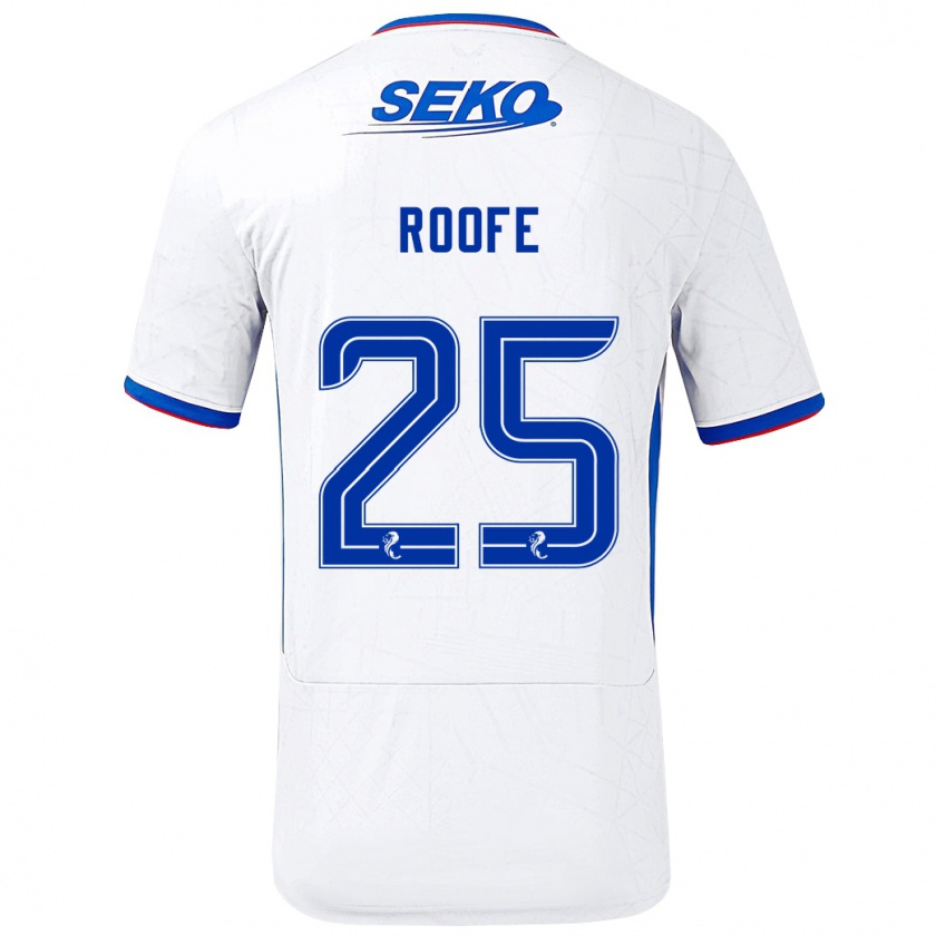 Kandiny Niño Camiseta Kemar Roofe #25 Blanco Azul 2ª Equipación 2024/25 La Camisa Chile