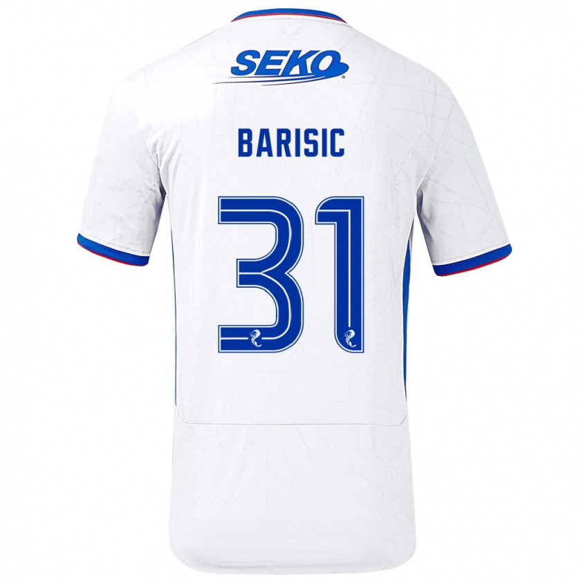 Kandiny Niño Camiseta Borna Barisic #31 Blanco Azul 2ª Equipación 2024/25 La Camisa Chile