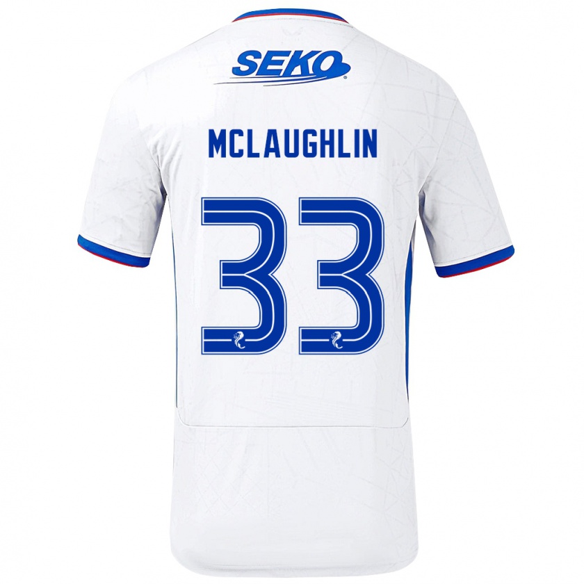 Kandiny Niño Camiseta Jon Mclaughlin #33 Blanco Azul 2ª Equipación 2024/25 La Camisa Chile