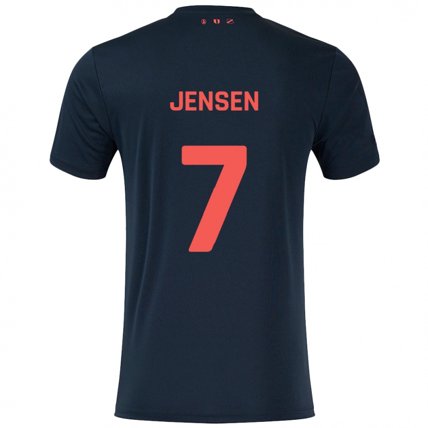 Kandiny Niño Camiseta Victor Jensen #7 Negro Rojo 2ª Equipación 2024/25 La Camisa Chile