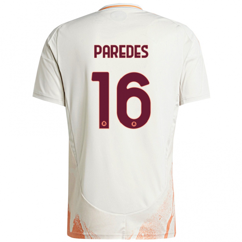 Kandiny Niño Camiseta Leandro Paredes #16 Crema Blanco Naranja 2ª Equipación 2024/25 La Camisa Chile