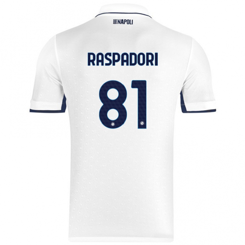 Kandiny Niño Camiseta Giacomo Raspadori #81 Blanco Azul Real 2ª Equipación 2024/25 La Camisa Chile