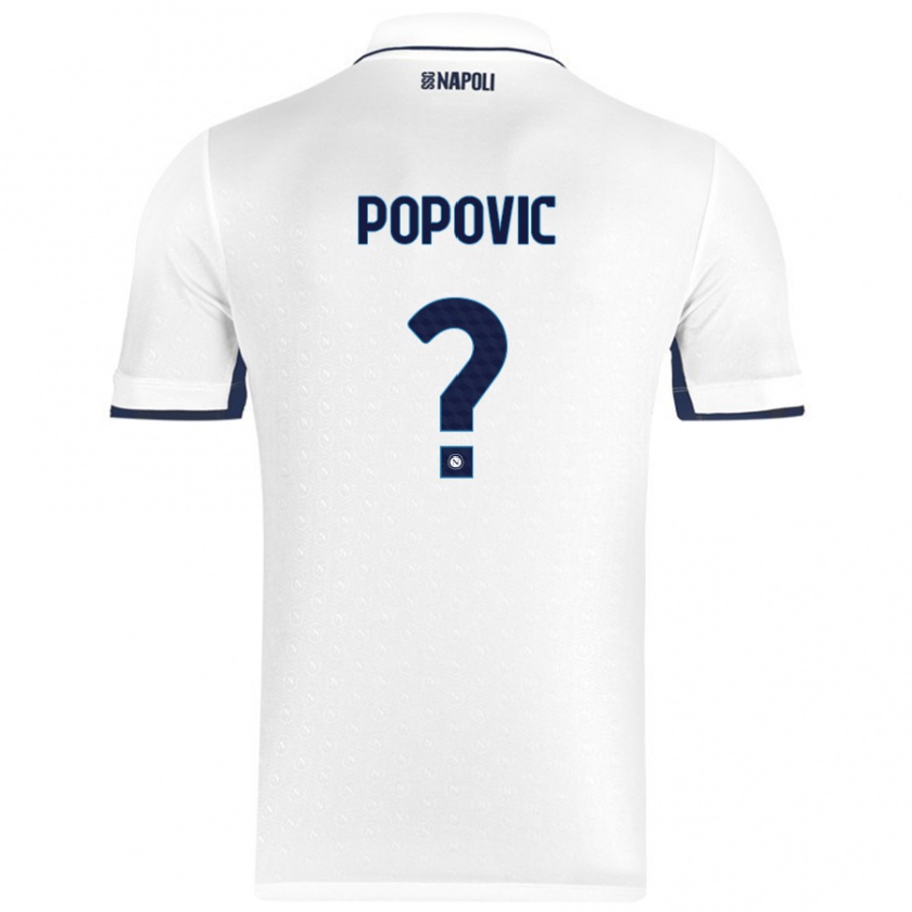 Kandiny Niño Camiseta Matija Popovic #0 Blanco Azul Real 2ª Equipación 2024/25 La Camisa Chile