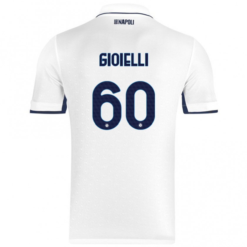 Kandiny Niño Camiseta Francesco Gioielli #60 Blanco Azul Real 2ª Equipación 2024/25 La Camisa Chile