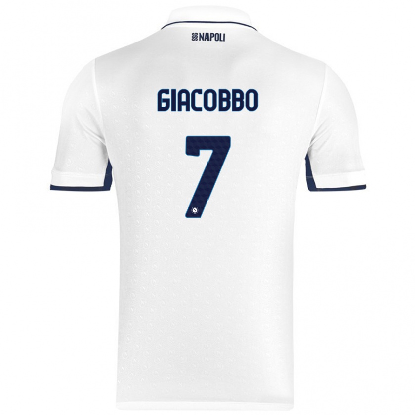 Kandiny Niño Camiseta Giulia Giacobbo #7 Blanco Azul Real 2ª Equipación 2024/25 La Camisa Chile