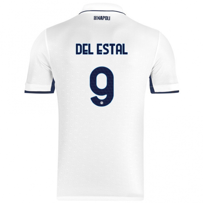 Kandiny Niño Camiseta Eli Del Estal #9 Blanco Azul Real 2ª Equipación 2024/25 La Camisa Chile