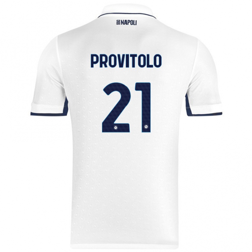 Kandiny Niño Camiseta Vincenzo Provitolo #21 Blanco Azul Real 2ª Equipación 2024/25 La Camisa Chile