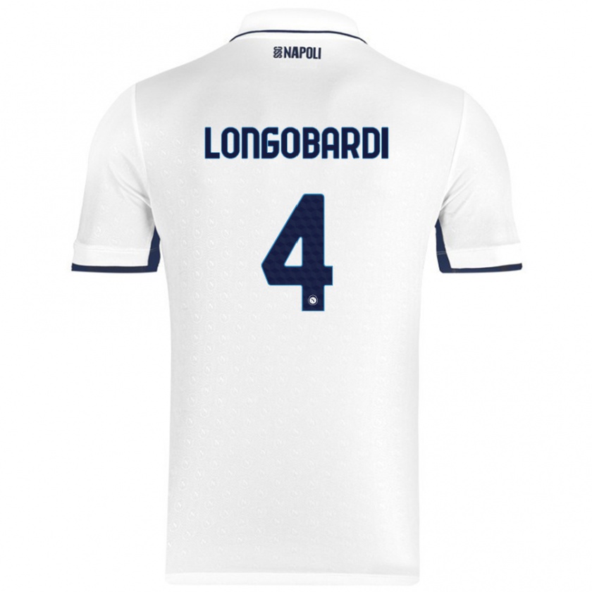 Kandiny Niño Camiseta Salvatore Longobardi #4 Blanco Azul Real 2ª Equipación 2024/25 La Camisa Chile